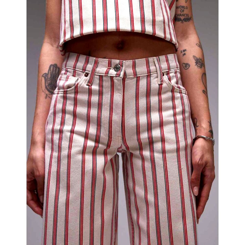 TopShop Stripe Mid Rise Wide Leg Jeans Red/White  - Size 24x30 NWOT